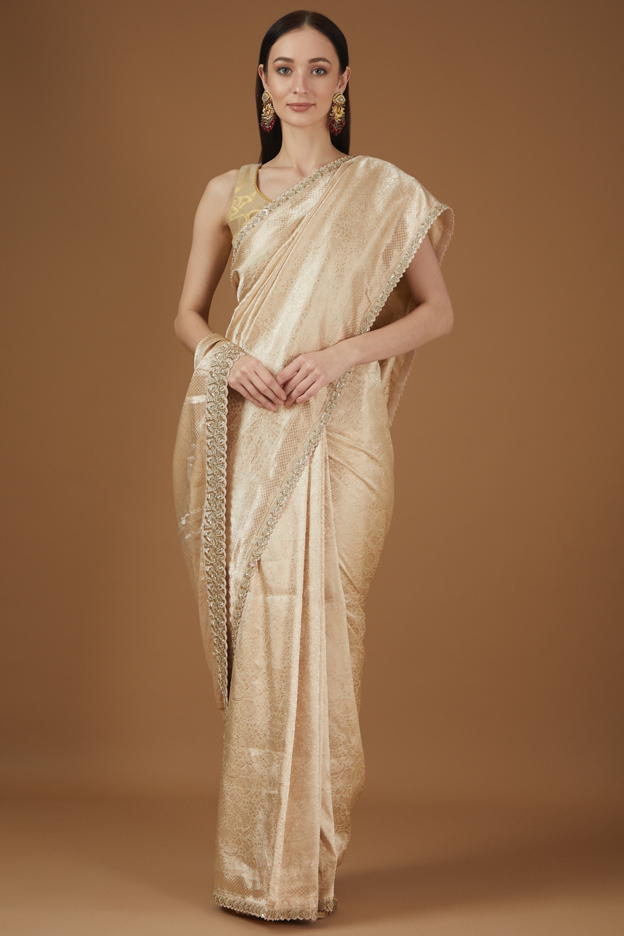 Amazon.com: RoohVastra Ethnic Indian Wedding silk Saree For Women with  Unstitched blouse peice DC 2 (Beige) : Clothing, Shoes & Jewelry