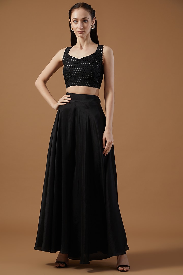 Black Raw Silk Hand Embroidered Jacket Set by Mrunalini Rao at Pernia's Pop Up Shop