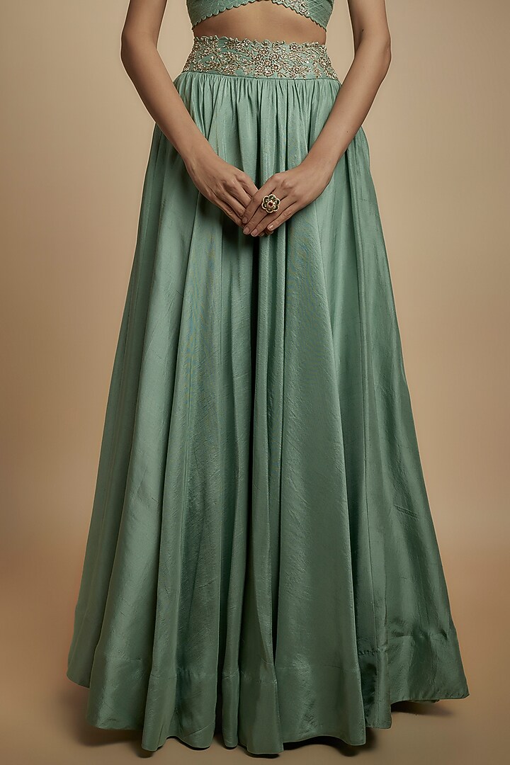Mint Organza Zardosi Embroidered Sheer Cape Set by Mrunalini Rao at Pernia's Pop Up Shop