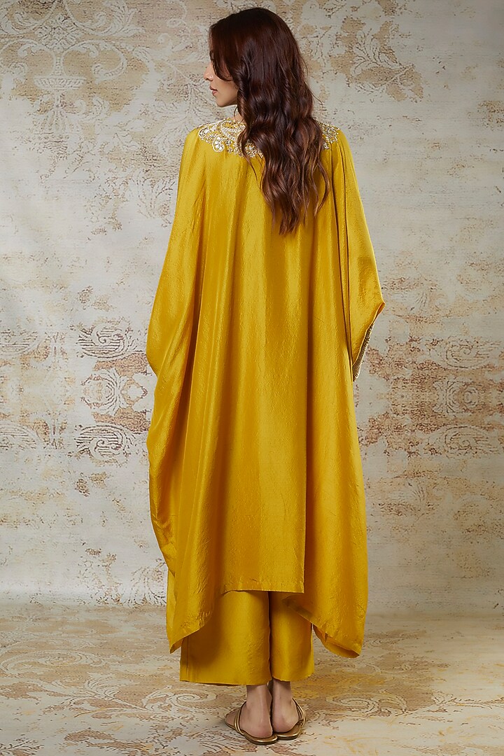Mustard Silk Zardosi Embroidered Kurta Set by Mrunalini Rao at Pernia's Pop Up Shop