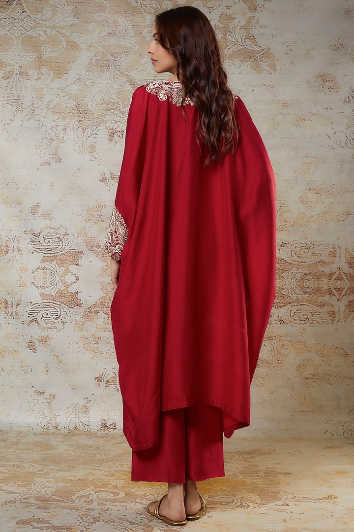 Red Silk Zardosi Embroidered Kurta Set by Mrunalini Rao at Pernia's Pop Up Shop