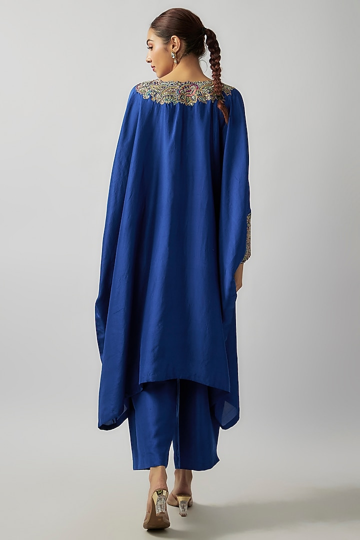 Royal Blue Pure Silk Zardosi Embroidered Kaftan Set by Mrunalini Rao at Pernia's Pop Up Shop