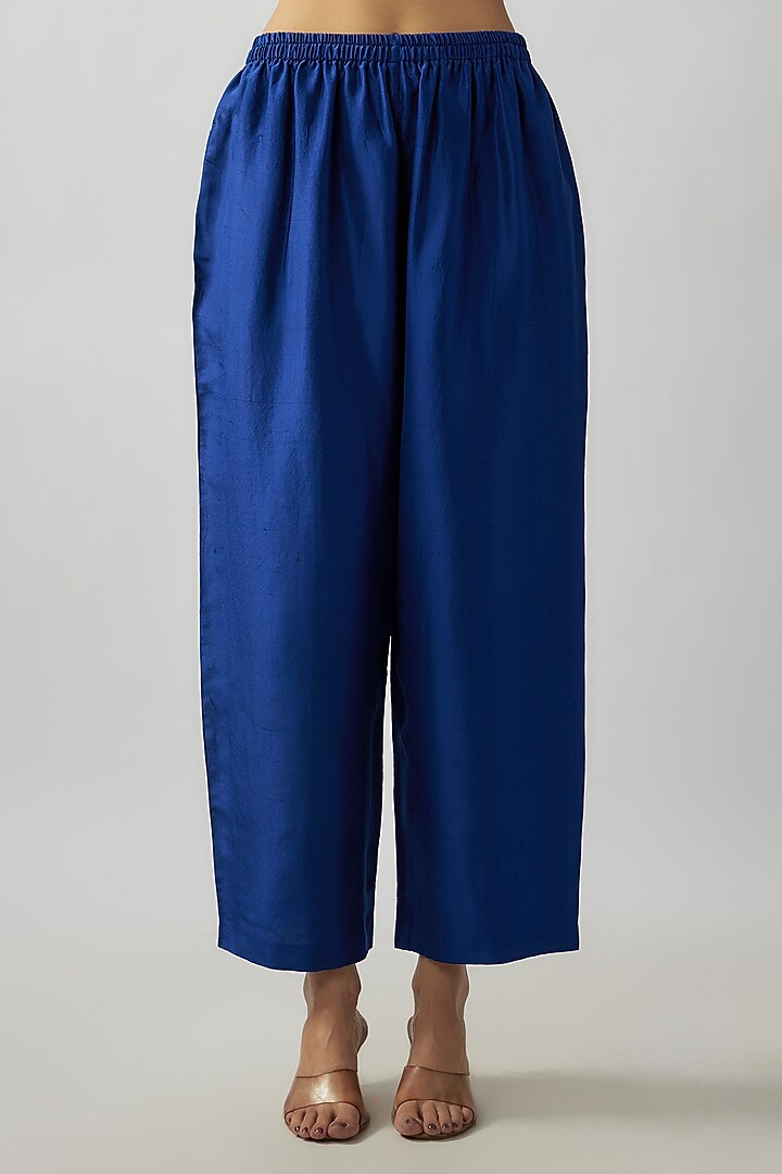 Royal Blue Pure Silk Zardosi Embroidered Kaftan Set by Mrunalini Rao at Pernia's Pop Up Shop