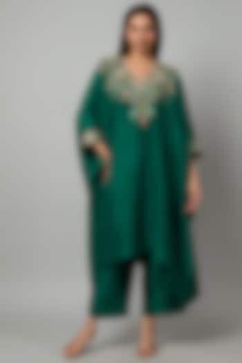 Rama Green Pure Silk Zardosi Embroidered Cowl Kurta Set by Mrunalini Rao at Pernia's Pop Up Shop