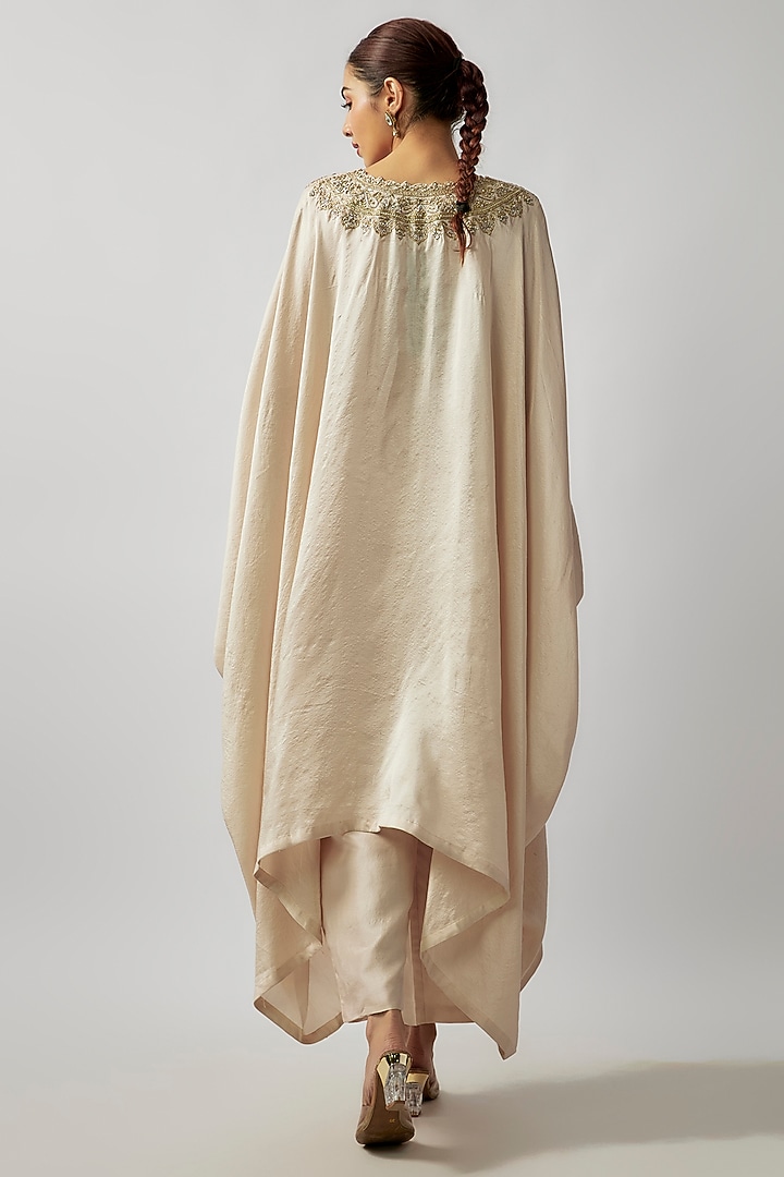 Ivory Pure Silk Zardosi Embroidered Kaftan Set by Mrunalini Rao at Pernia's Pop Up Shop