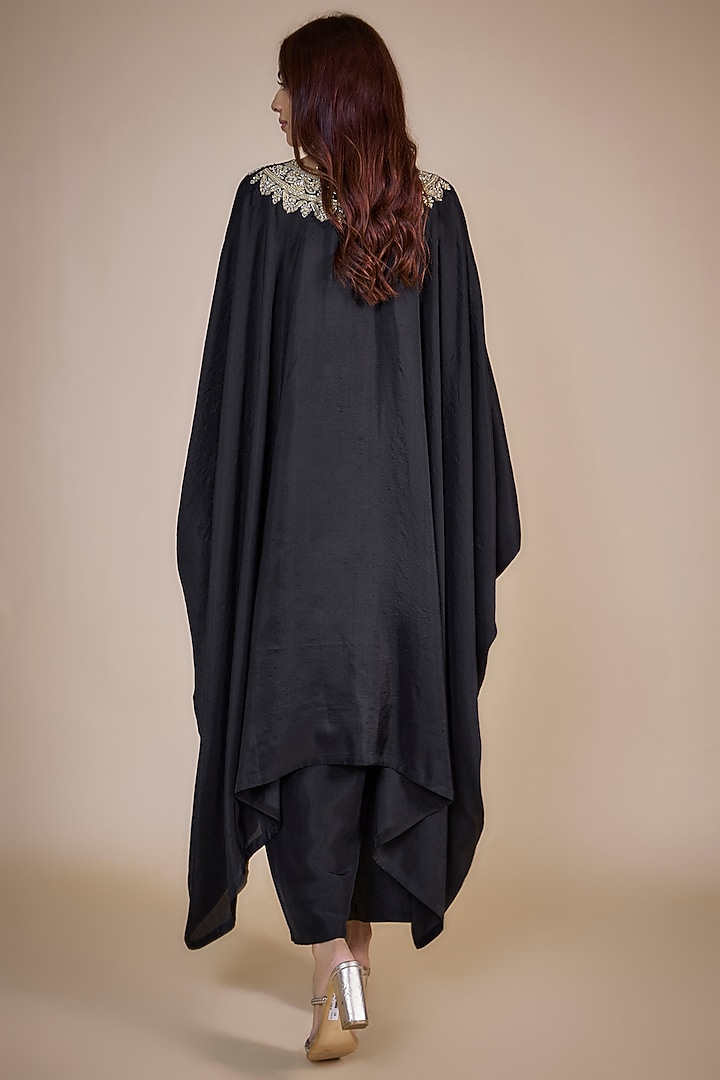 Black Silk Zardosi Embroidered Cowl Kurta Set by Mrunalini Rao at Pernia's Pop Up Shop