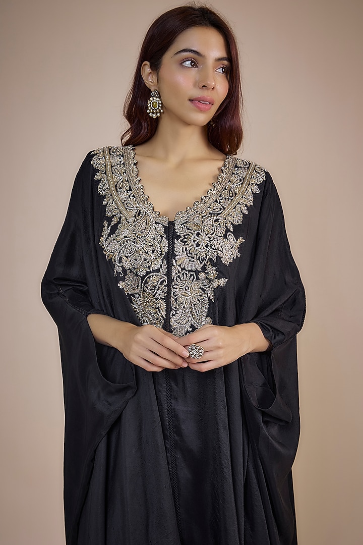 Black Silk Zardosi Embroidered Cowl Kurta Set by Mrunalini Rao at Pernia's Pop Up Shop