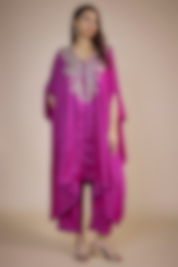 Magenta Silk Zardosi Embroidered Cowl Kurta Set by Mrunalini Rao at Pernia's Pop Up Shop