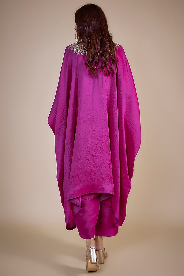 Magenta Silk Zardosi Embroidered Cowl Kurta Set by Mrunalini Rao at Pernia's Pop Up Shop