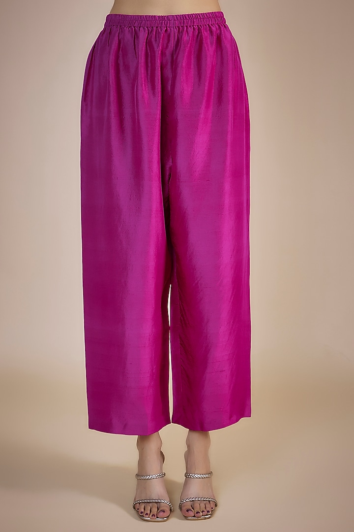 Magenta Silk Zardosi Embroidered Cowl Kurta Set by Mrunalini Rao at Pernia's Pop Up Shop