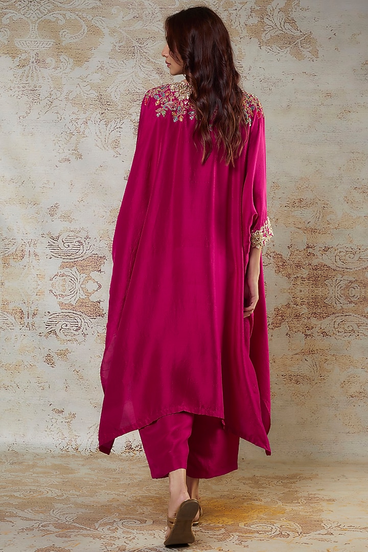Hot Pink Silk Zardosi Embroidered Cowl Kurta Set by Mrunalini Rao at Pernia's Pop Up Shop