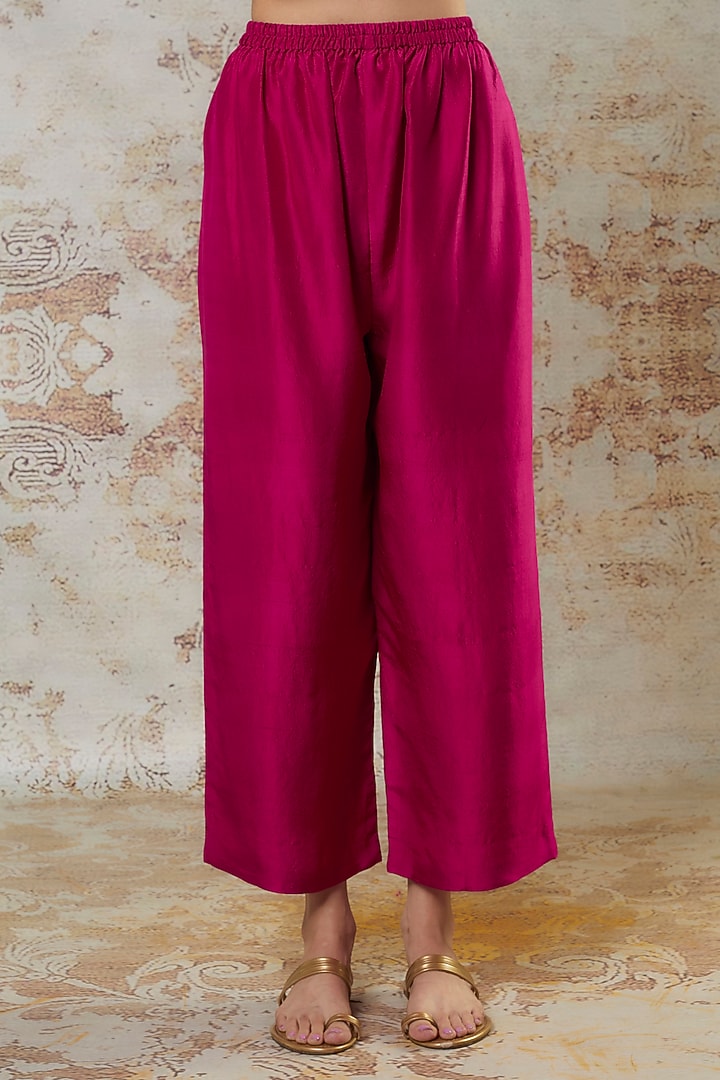 Hot Pink Silk Zardosi Embroidered Cowl Kurta Set by Mrunalini Rao at Pernia's Pop Up Shop