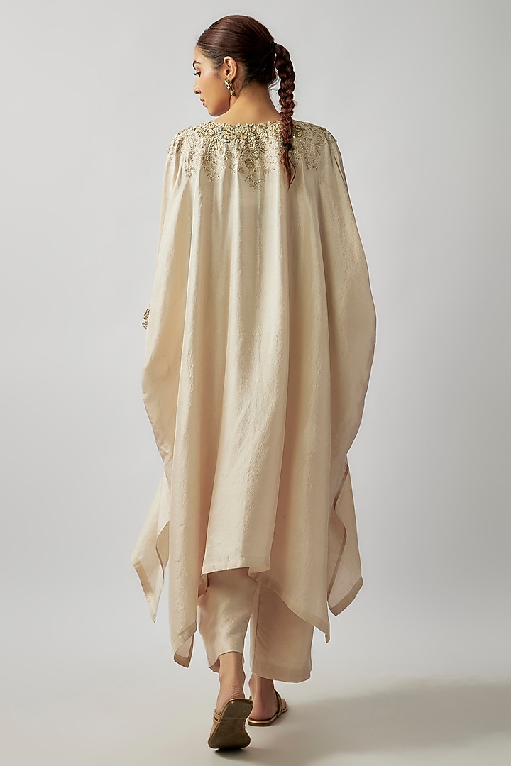 Ivory Pure Silk Zardosi Embroidered Cowl Kurta Set by Mrunalini Rao at Pernia's Pop Up Shop