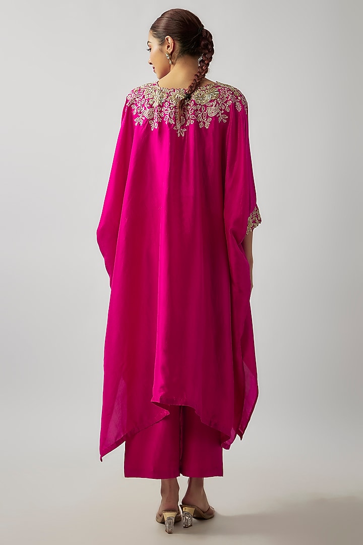 Fuchsia Pure Silk Zardosi Embroidered Cowl Kurta Set by Mrunalini Rao at Pernia's Pop Up Shop