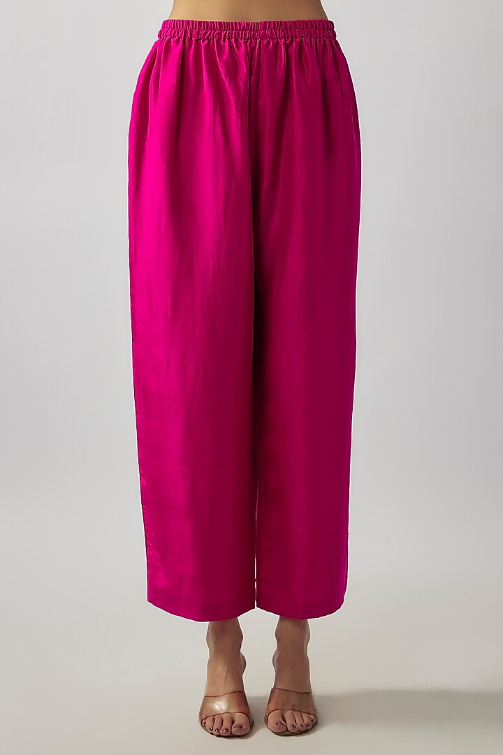 Fuchsia Pure Silk Zardosi Embroidered Cowl Kurta Set by Mrunalini Rao at Pernia's Pop Up Shop