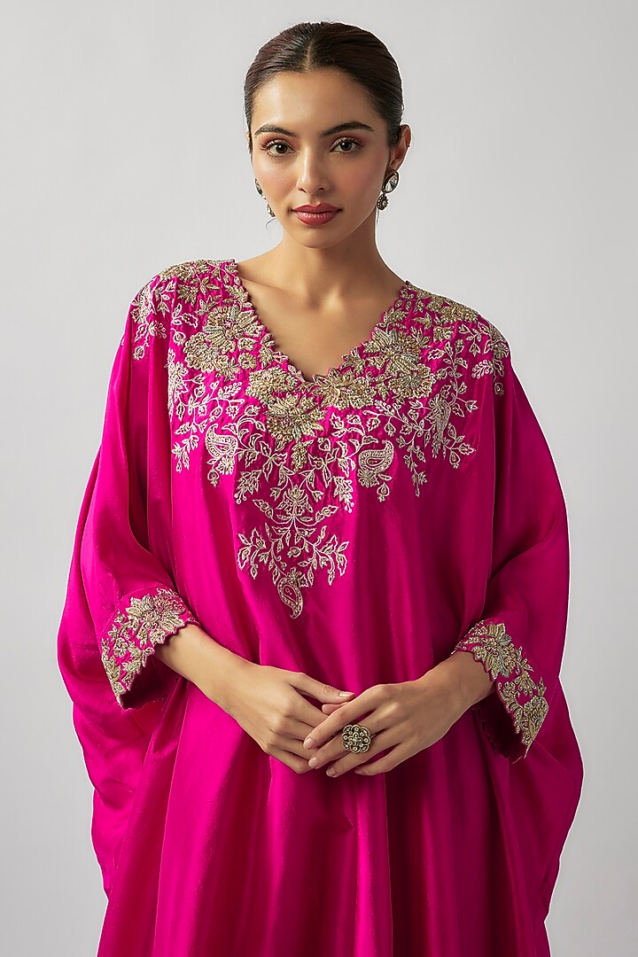 Fuchsia Pure Silk Zardosi Embroidered Cowl Kurta Set by Mrunalini Rao at Pernia's Pop Up Shop