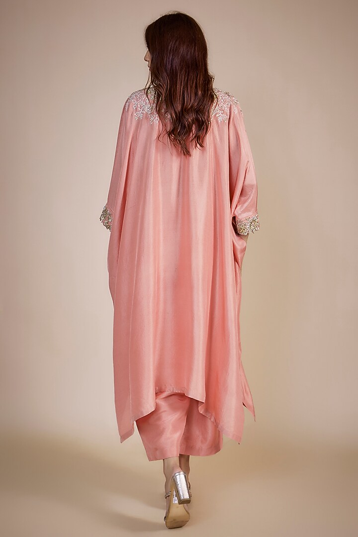 Peach Silk Zardosi Embroidered Cowl Kurta Set by Mrunalini Rao at Pernia's Pop Up Shop
