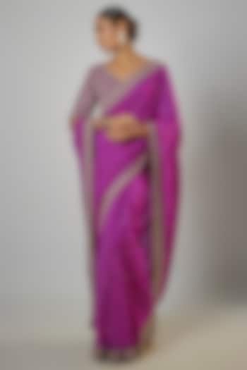 Magenta Silk Saree Set by Mrunalini Rao