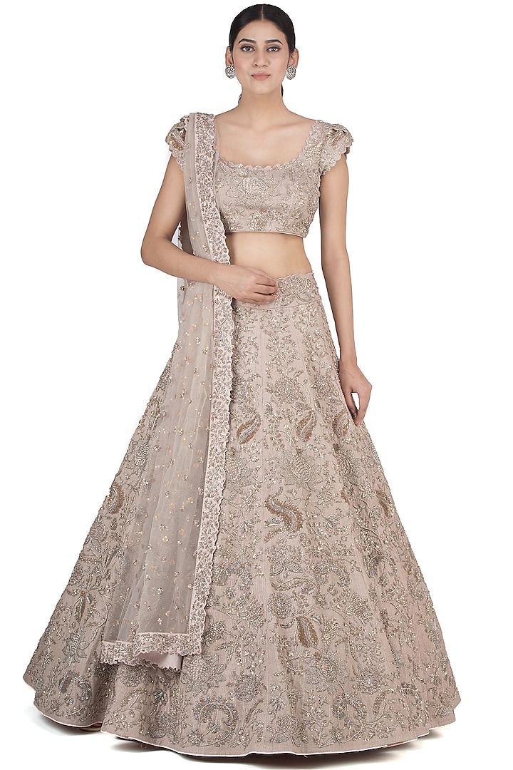 Off White Zardosi Embroidered Lehenga Set by Mrunalini Rao