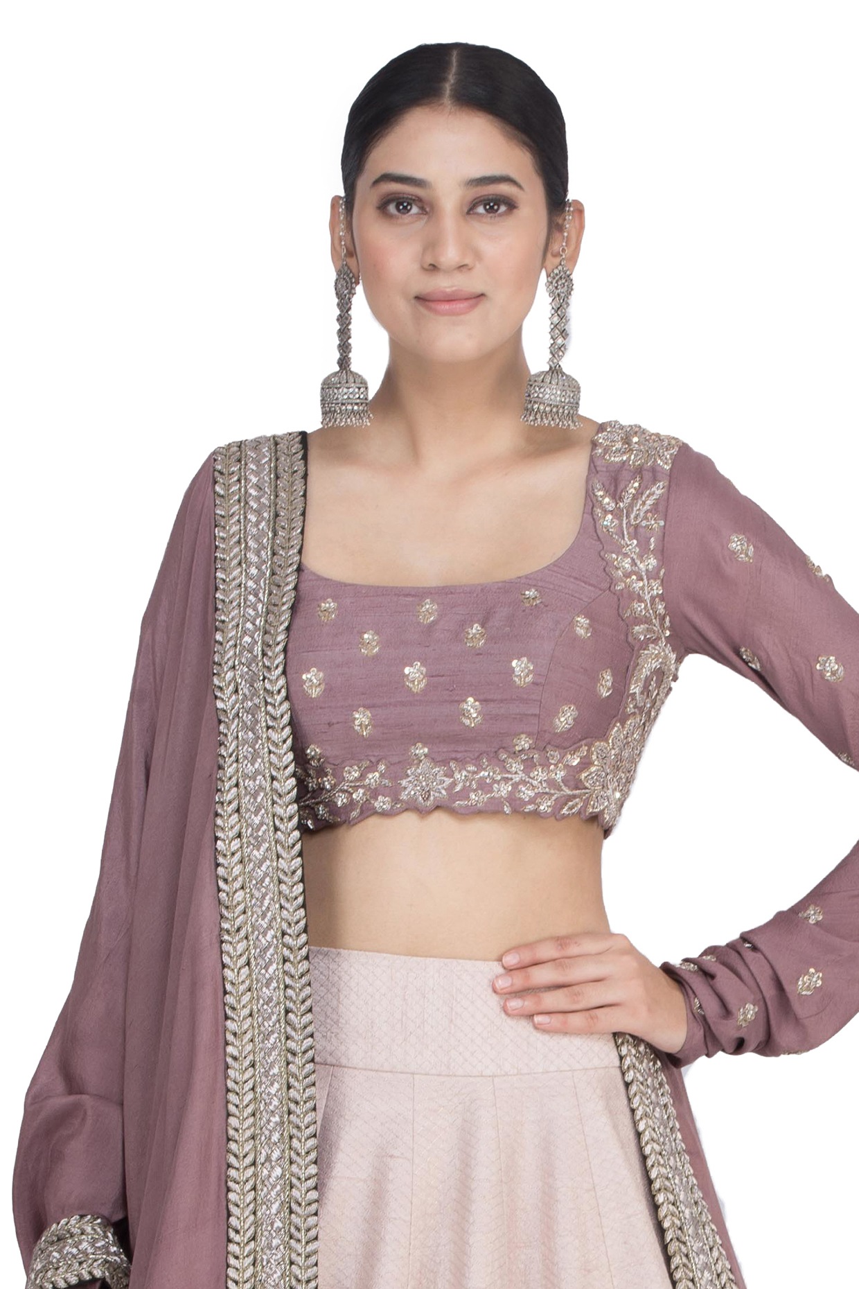 Purple and white color georgette lehenga with sequince embroidered work