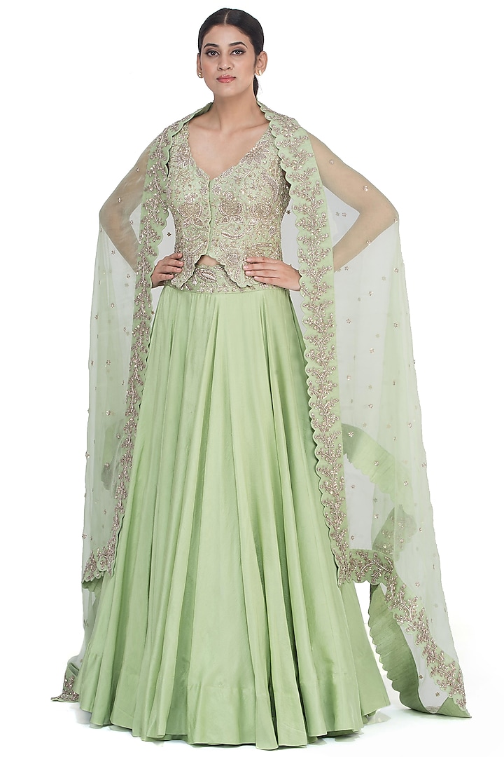 Green Embroidered Lehenga Set by Mrunalini Rao