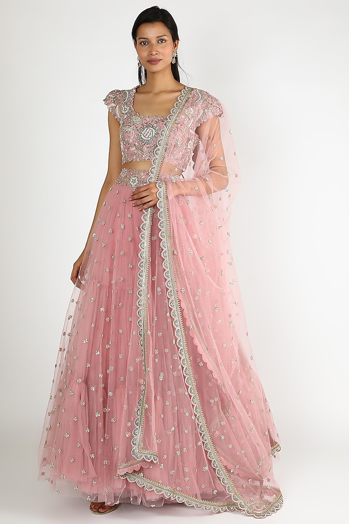 Blush Pink Wedding Lehenga Set With Pearl Work by Mrunalini Rao at Pernia's Pop Up Shop