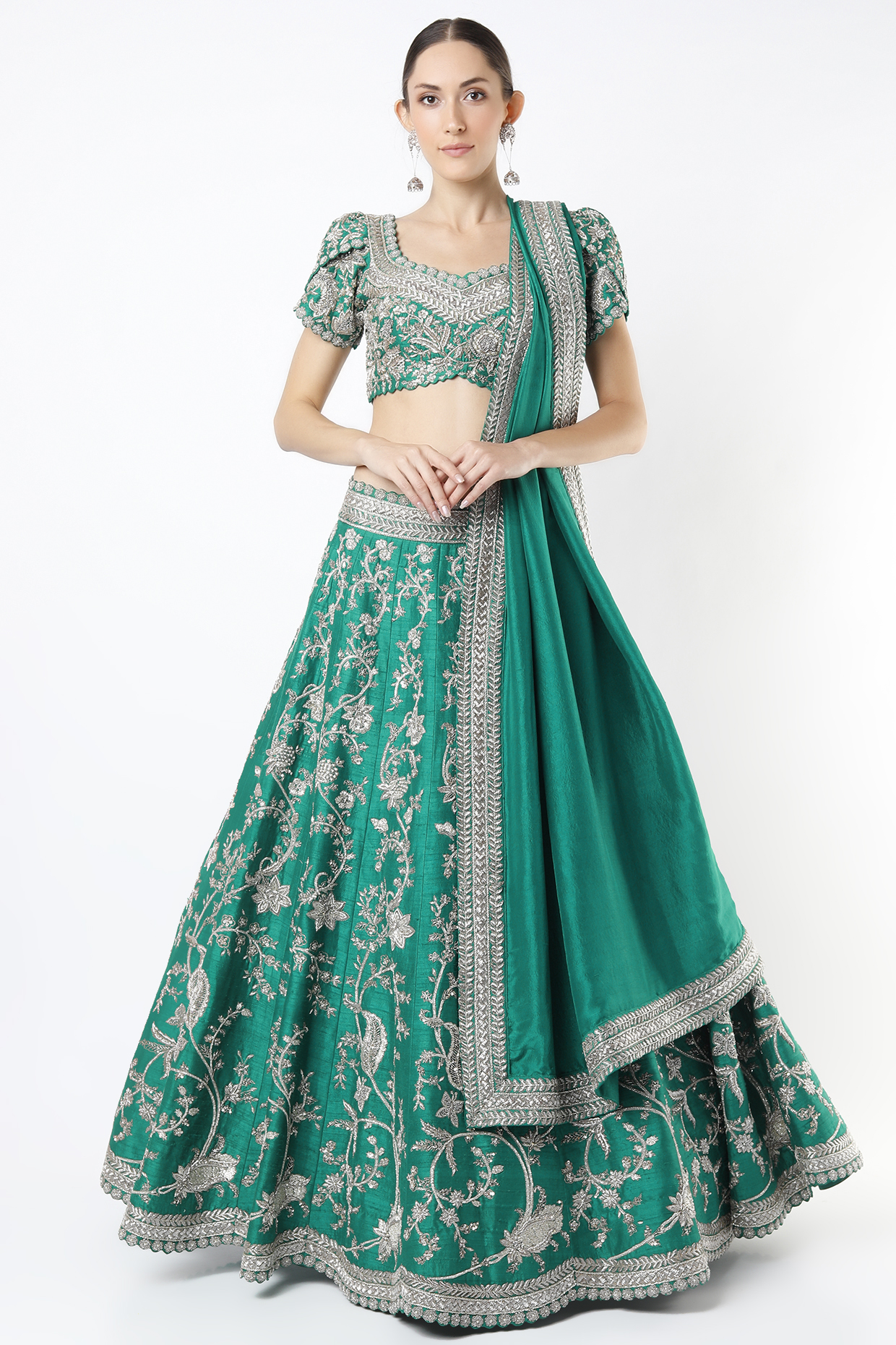 Teal Green Embroidered Bridal Lehenga Set by Mrunalini Rao at Pernia's Pop Up Shop