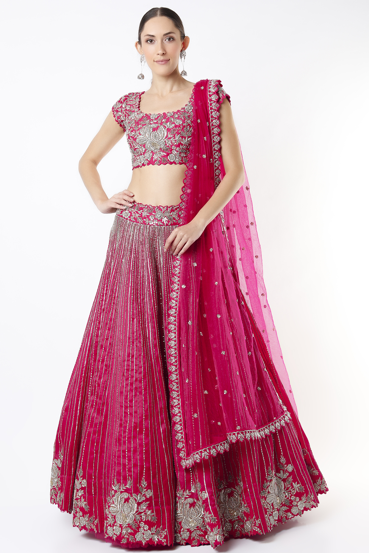 Fuchsia Embroidered Bridal Lehenga Set by Mrunalini Rao at Pernia's Pop Up Shop