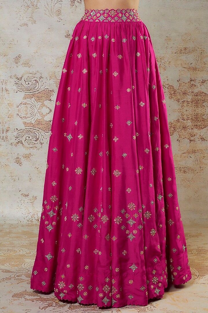 Hot Pink Dupion Silk Resham & Zardosi Embroidered Jacket Bridal Lehenga Set by Mrunalini Rao at Pernia's Pop Up Shop