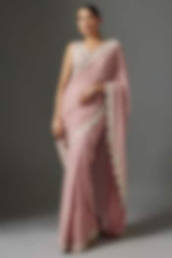 Blush Pink Georgette Hand Embroidered Saree Set by Mrunalini Rao at Pernia's Pop Up Shop