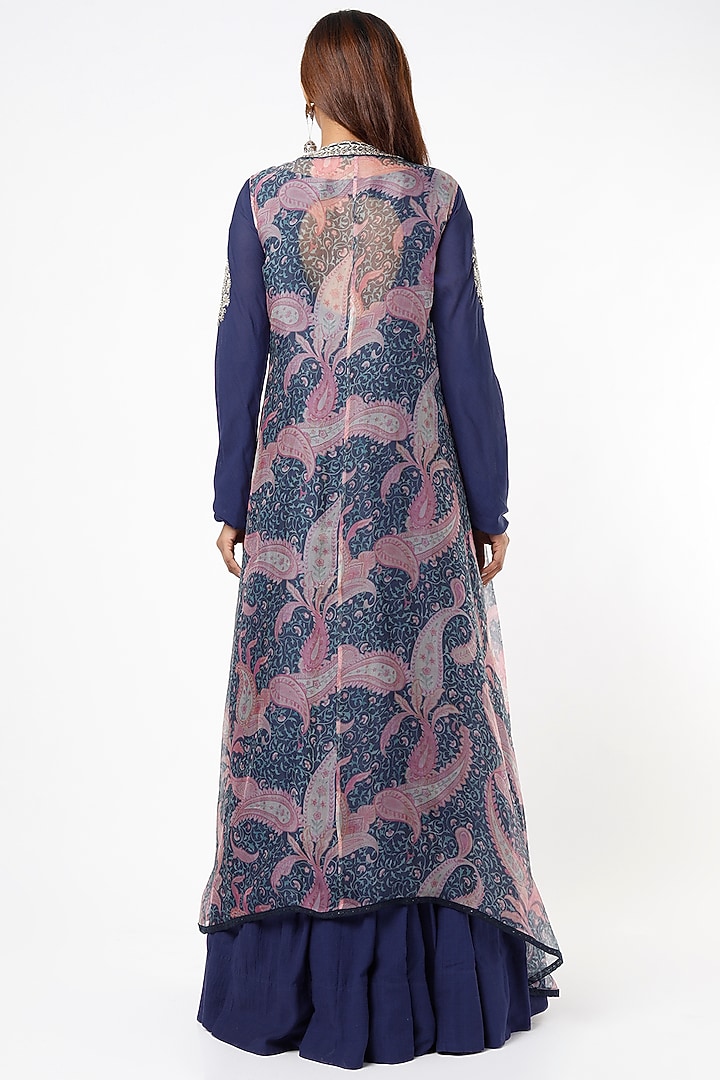 Midnight Blue Bridal Anarkali With Printed Cape by Mrunalini Rao at Pernia's Pop Up Shop