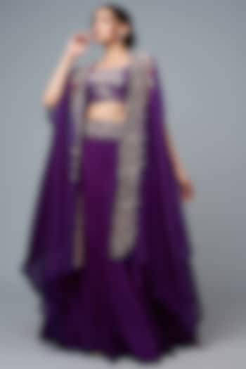 Purple Silk & Organza Embroidered Cape Set by Mrunalini Rao at Pernia's Pop Up Shop