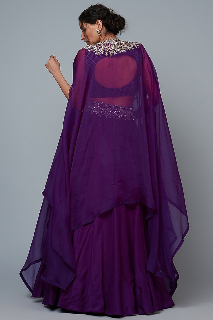Purple Silk & Organza Embroidered Cape Set by Mrunalini Rao at Pernia's Pop Up Shop