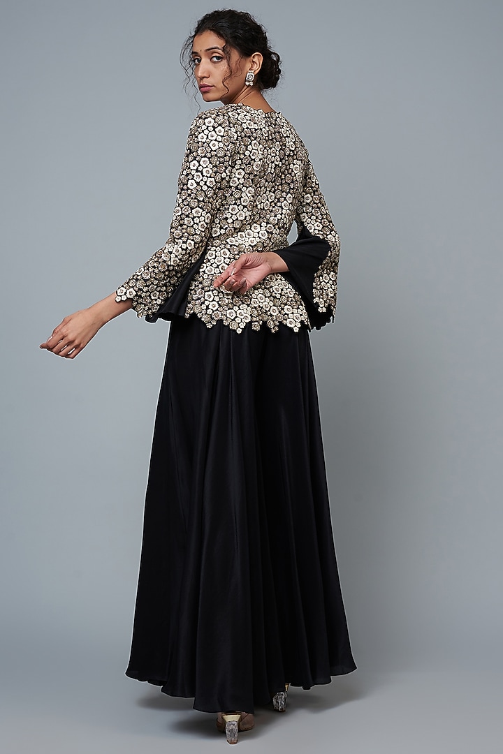 Black Silk Hand Embroidered Jacket Set by Mrunalini Rao at Pernia's Pop Up Shop