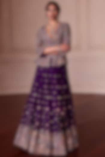 Purple Raw Silk Embroidered Jacket Bridal Lehenga Set by Mrunalini Rao at Pernia's Pop Up Shop