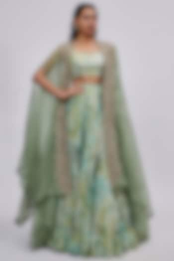 Mint Organza Embroidered Cape Set by Mrunalini Rao at Pernia's Pop Up Shop