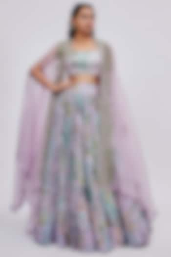 Lilac Organza Embroidered Cape Set by Mrunalini Rao