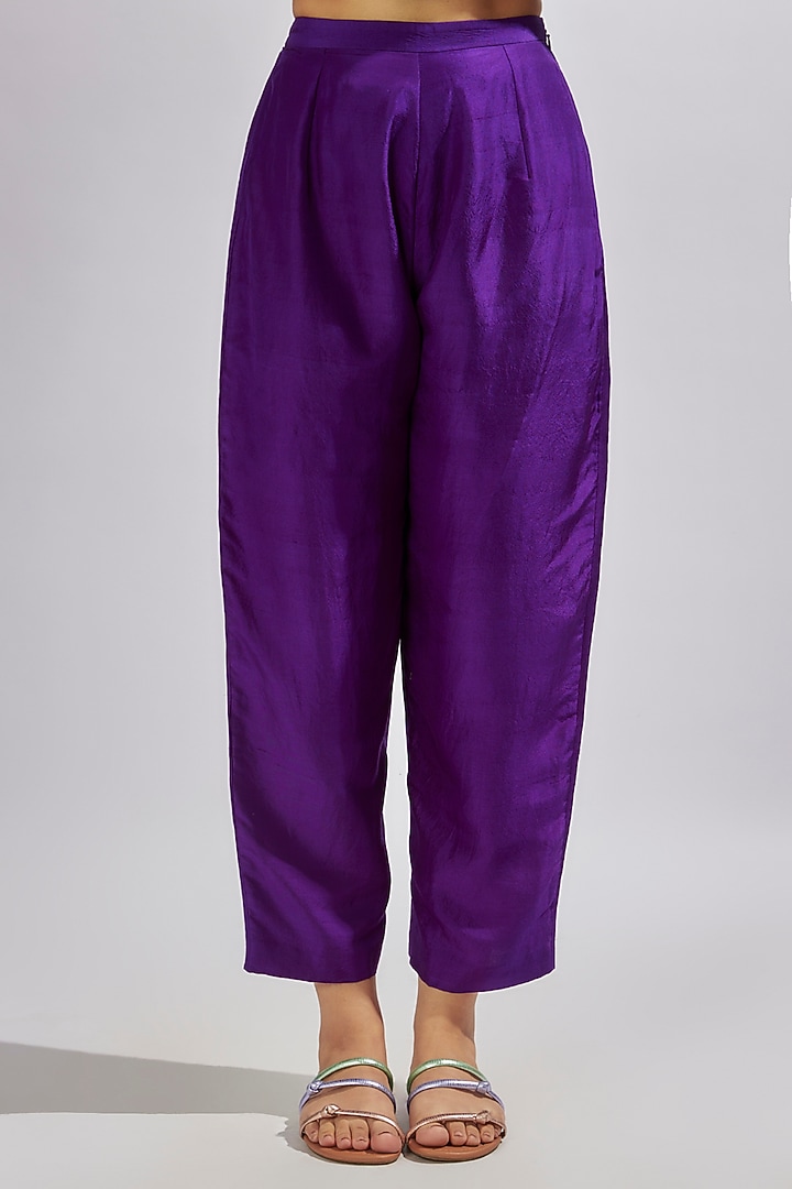 Purple Pure Silk Zardosi Hand Embroidered Bridal Anarkali Set by Mrunalini Rao at Pernia's Pop Up Shop