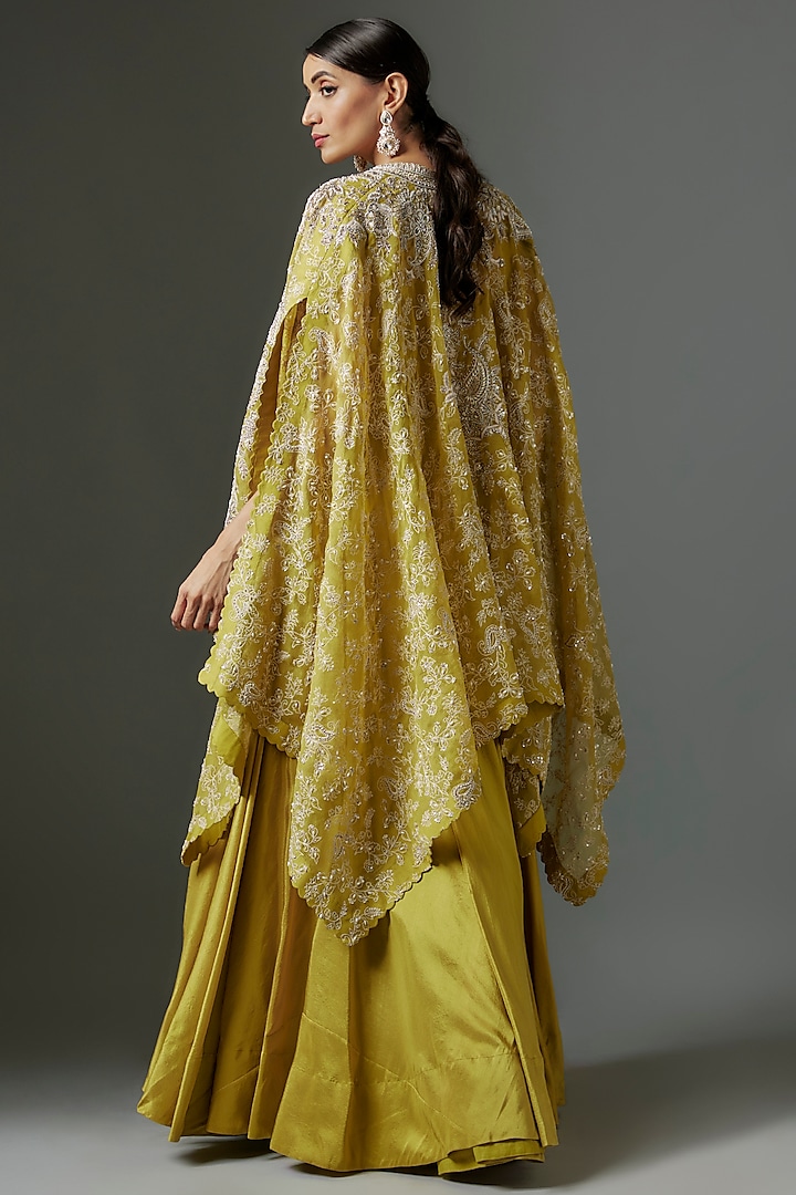 Lime Green Pure Silk Hand Embroidered Jacket Bridal Lehenga Set by Mrunalini Rao at Pernia's Pop Up Shop