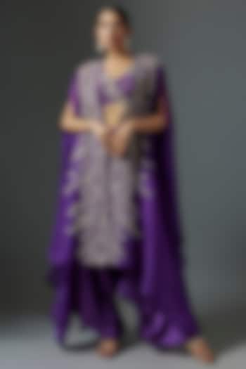Purple Organza Zardosi Embroidered Cape Set by Mrunalini Rao at Pernia's Pop Up Shop