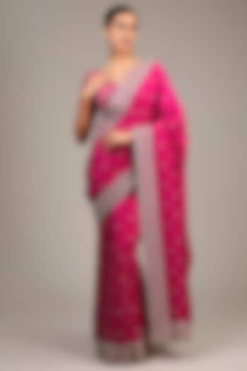 Pink Raw Silk Sequins & Pearl Embroidered Bridal Saree Set by Mrunalini Rao at Pernia's Pop Up Shop