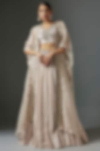 Ivory Dupion Silk Embroidered Jacket Wedding Lehenga Set by Mrunalini Rao at Pernia's Pop Up Shop