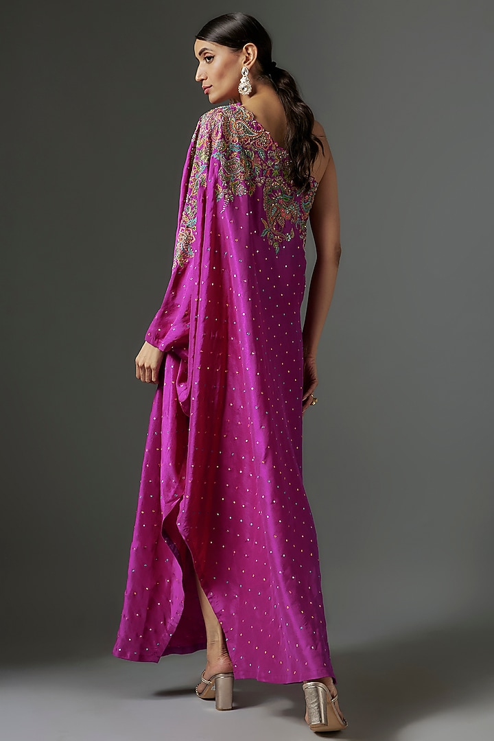 Magenta Pure Silk Hand Embroidered Kaftan by Mrunalini Rao at Pernia's Pop Up Shop
