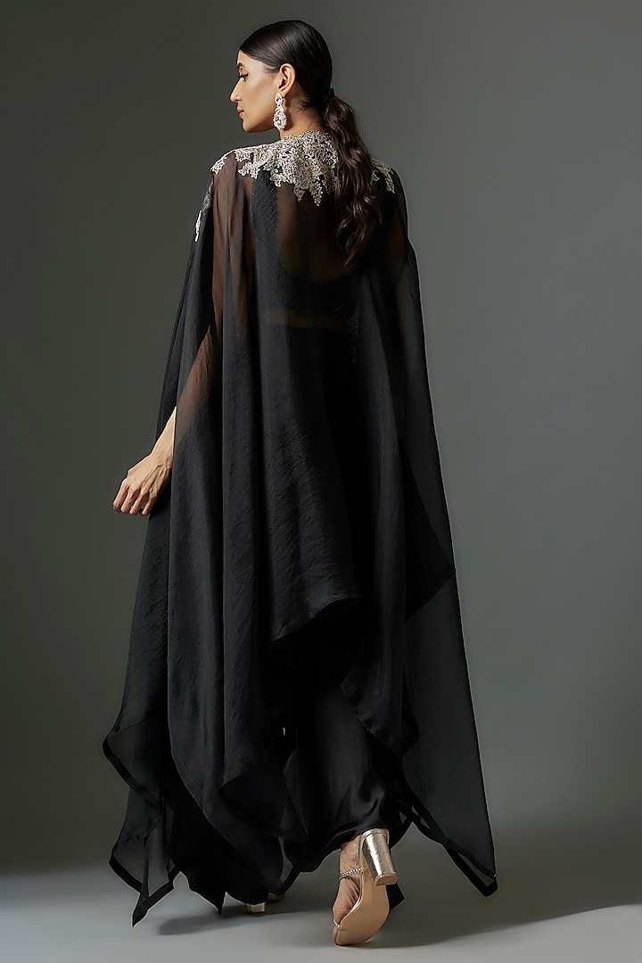 Black Organza Hand Embroidered Cape Set by Mrunalini Rao at Pernia's Pop Up Shop