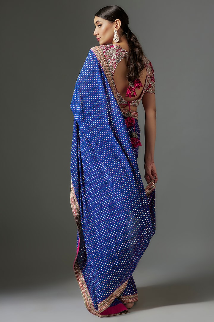 Royal Blue Georgette Hand Embroidered Bridal Saree Set by Mrunalini Rao at Pernia's Pop Up Shop