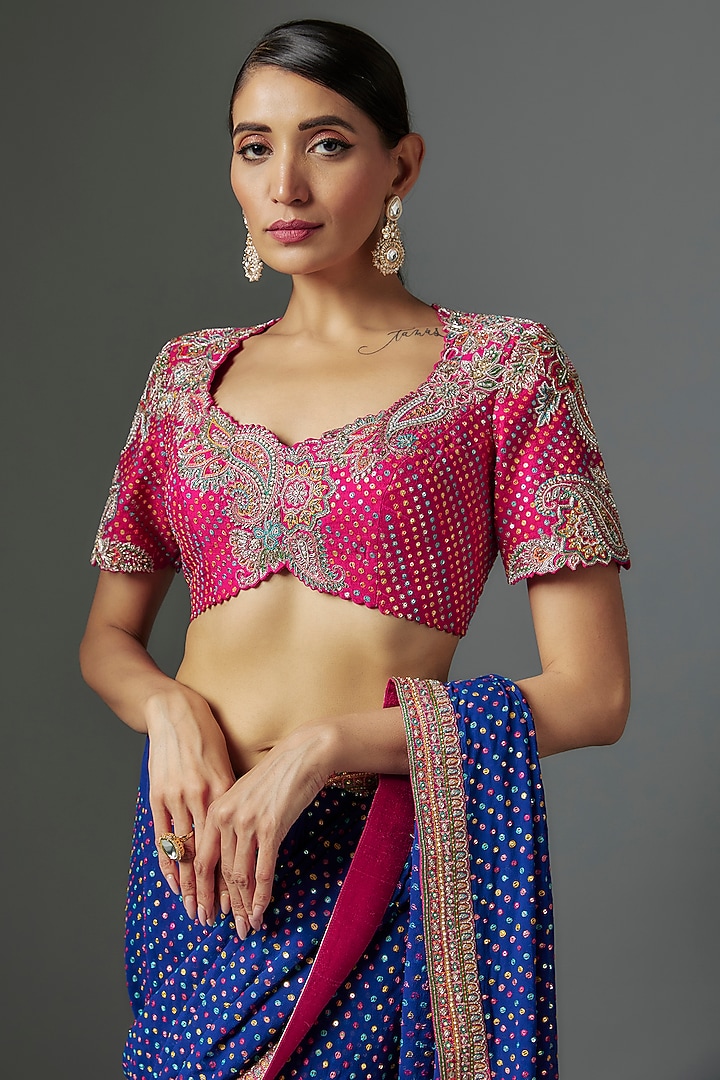 Royal Blue Georgette Hand Embroidered Bridal Saree Set by Mrunalini Rao at Pernia's Pop Up Shop