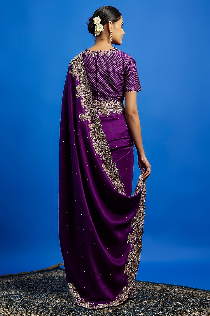 Purple Pure Silk Hand Embroidered Bridal Saree Set by Mrunalini Rao at Pernia's Pop Up Shop