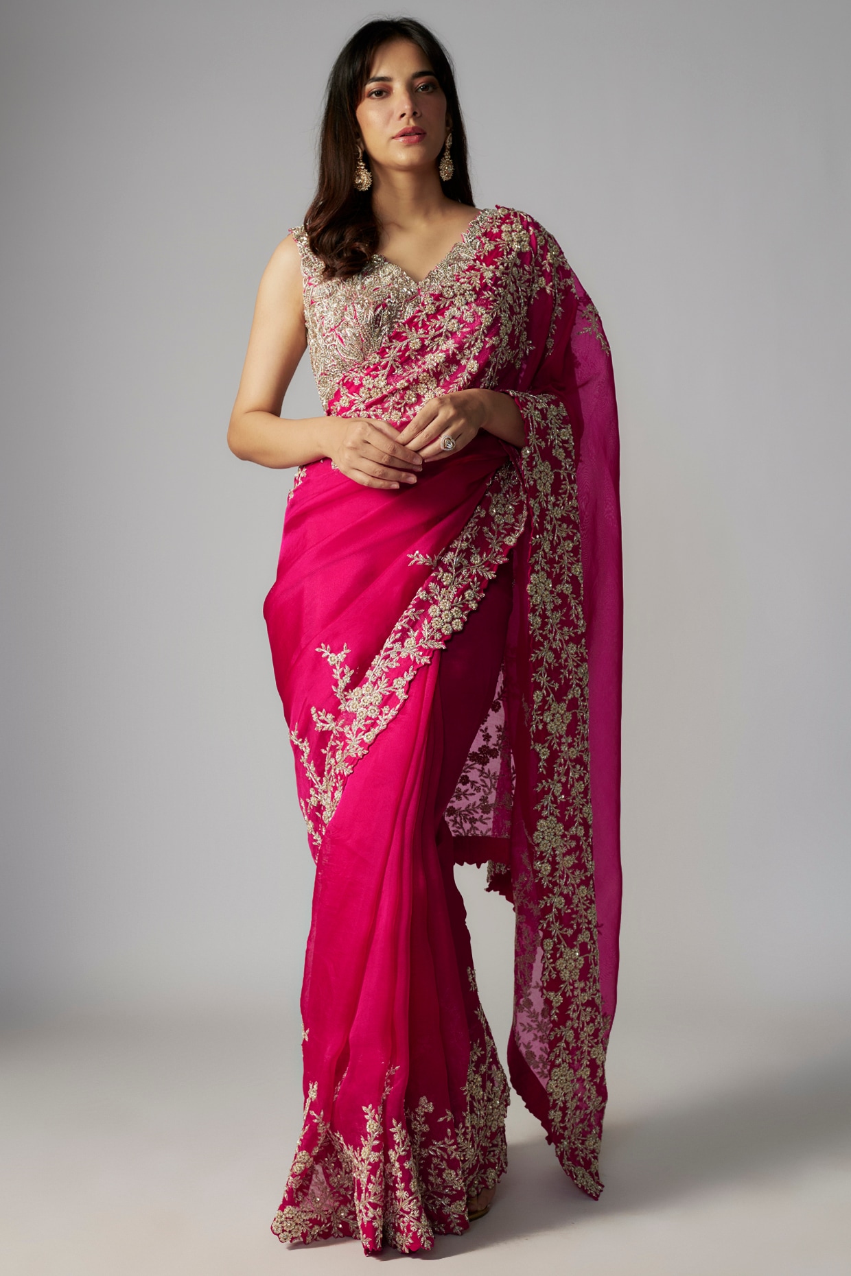 Hot Pink Organza Saree