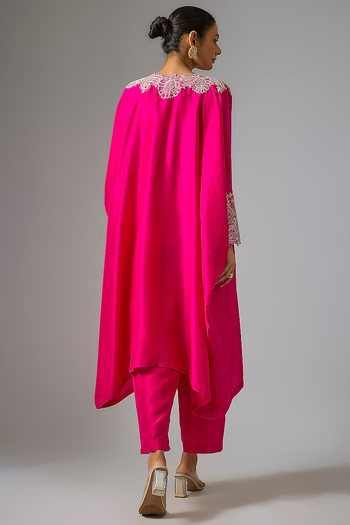 Fuchsia Pure Silk Zardosi Hand Embroidered Kaftan Set by Mrunalini Rao at Pernia's Pop Up Shop
