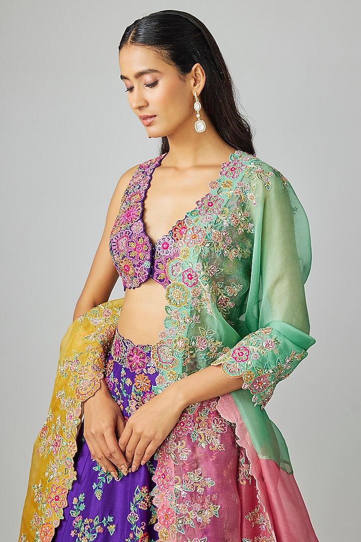 Purple Silk Floral Jaal & Zardosi Embroidered Bridal Lehenga Set by Mrunalini Rao at Pernia's Pop Up Shop